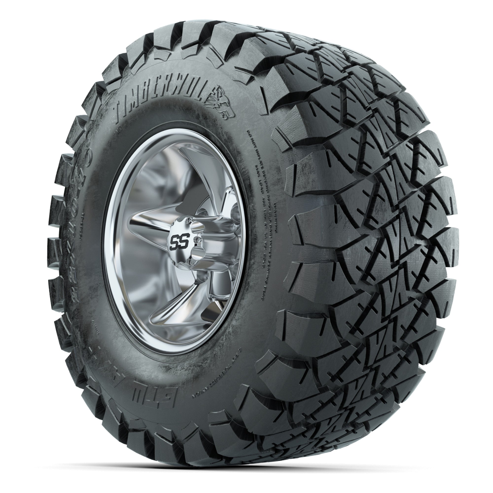 GTW Godfather Chrome 10 in Wheels with 22x10-10 Timberwolf All-Terrain Tires – Full Set