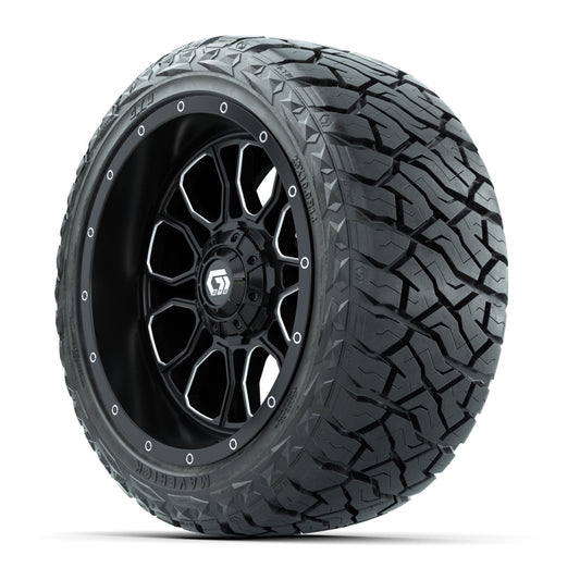 GTW Volt Black/Machined 14 in Wheels with 23x10.00-R14 Maver - 3/4 view