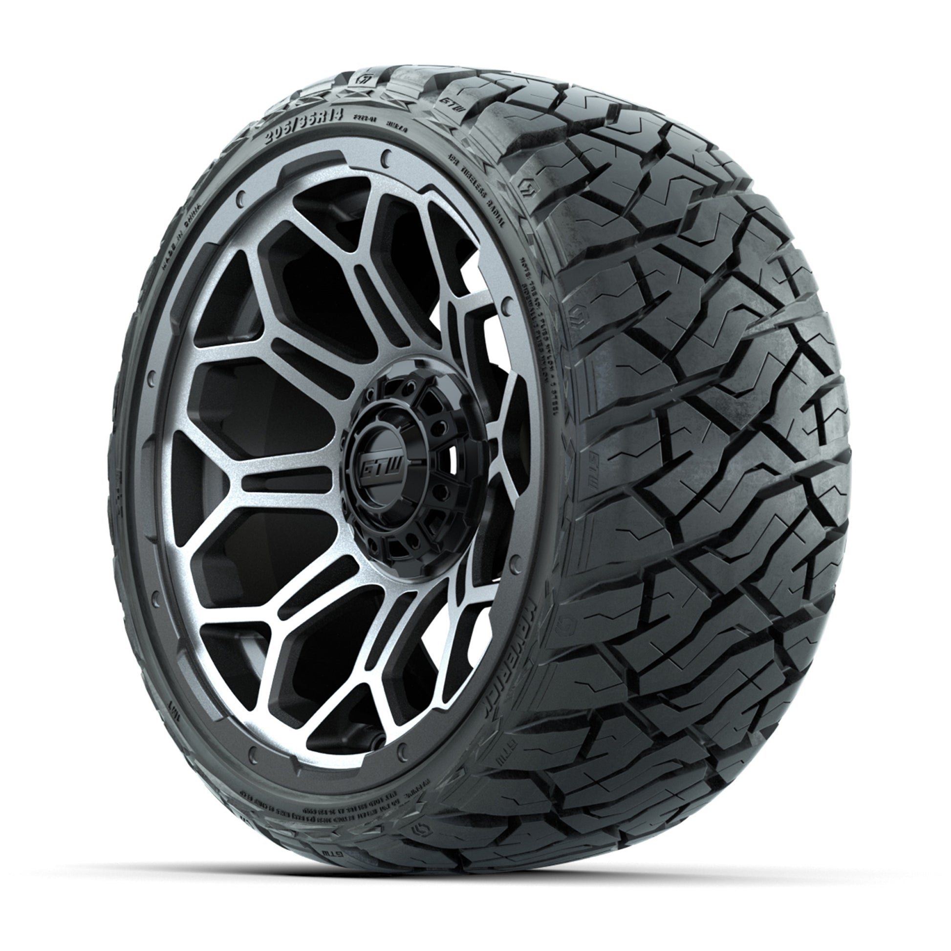 GTW® Bravo Matte Gray/Machined 14 in Wheels with 205/35-R14  - 3/4 view