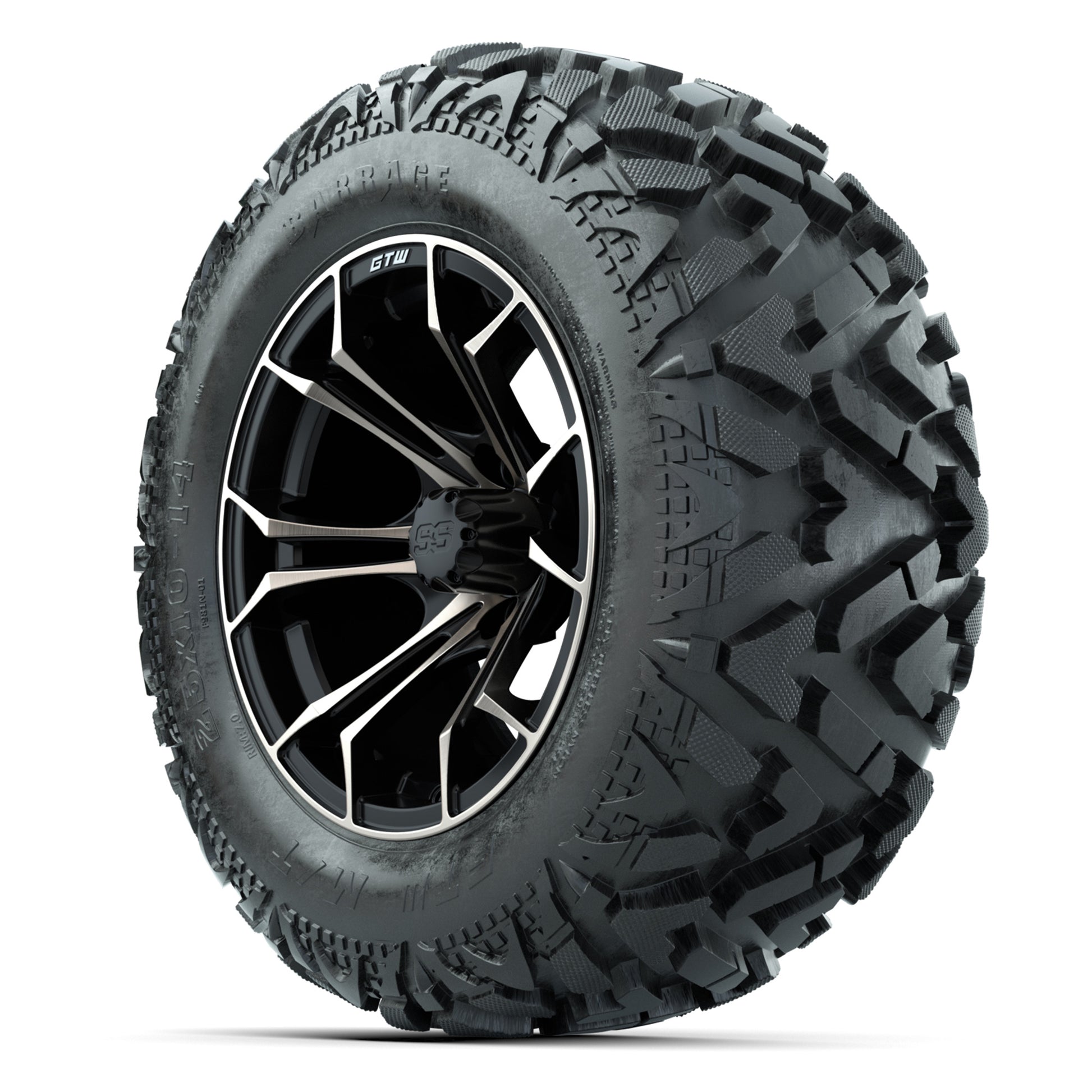 GTW Spyder Matte Black/Bronze 14 in Wheels with 25x10-14 Bar - 3/4 view