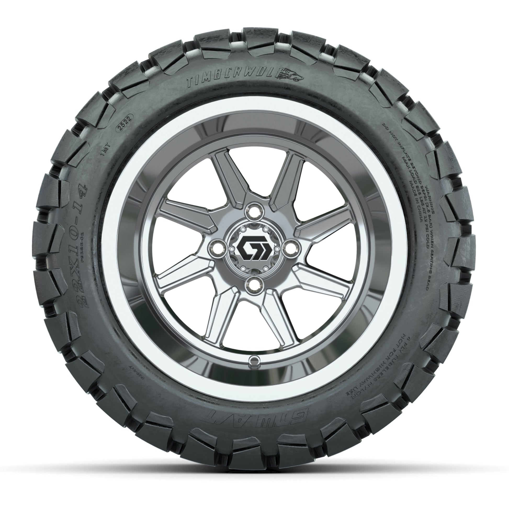 GTW Reaper Chrome 14 in Wheels with 22X10-14 Timberwolf All-Terrain Tires – Full Set