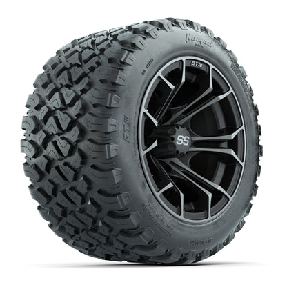 GTW® Spyder Matte Gray/Machined 12 in Wheels with 20X10-12 Nomad Steel Belt Radial All-Terrain Tires – Full Set