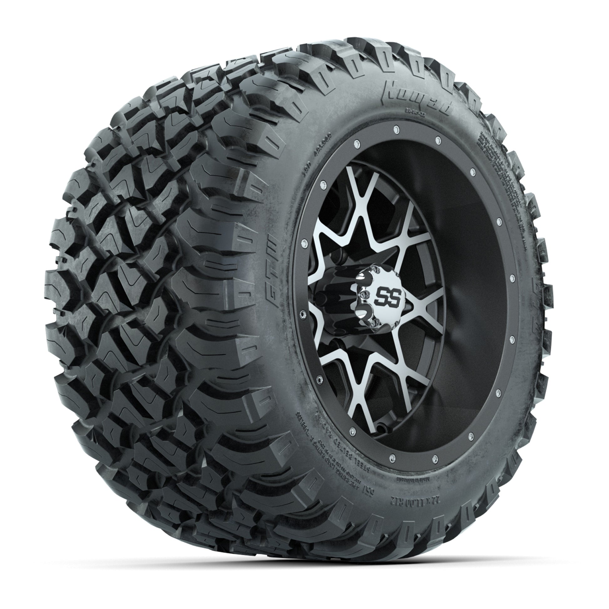 GTW® Vortex 2 Matte Gray/Machined 12 in Wheels with 22X11-R12 Nomad Steel Belt Radial All-Terrain Tires – Full Set