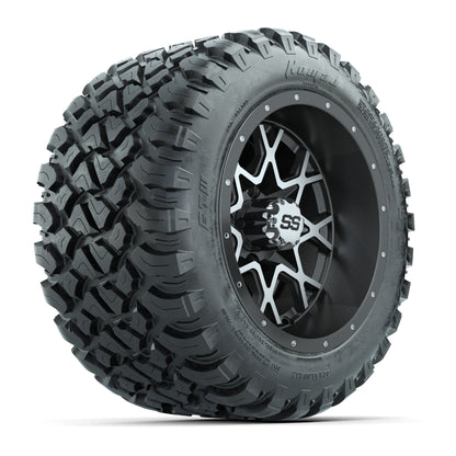 GTW® Vortex 2 Matte Gray/Machined 12 in Wheels with 22X11-R12 Nomad Steel Belt Radial All-Terrain Tires – Full Set
