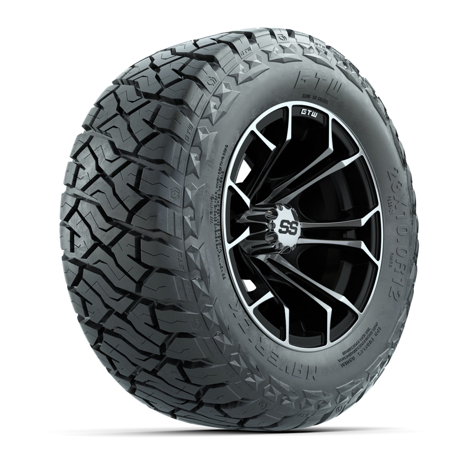 GTW Spyder Black/Machined 12 in Wheels with 23x10.00-R12 Maverick All-Terrain Tires – Full Set