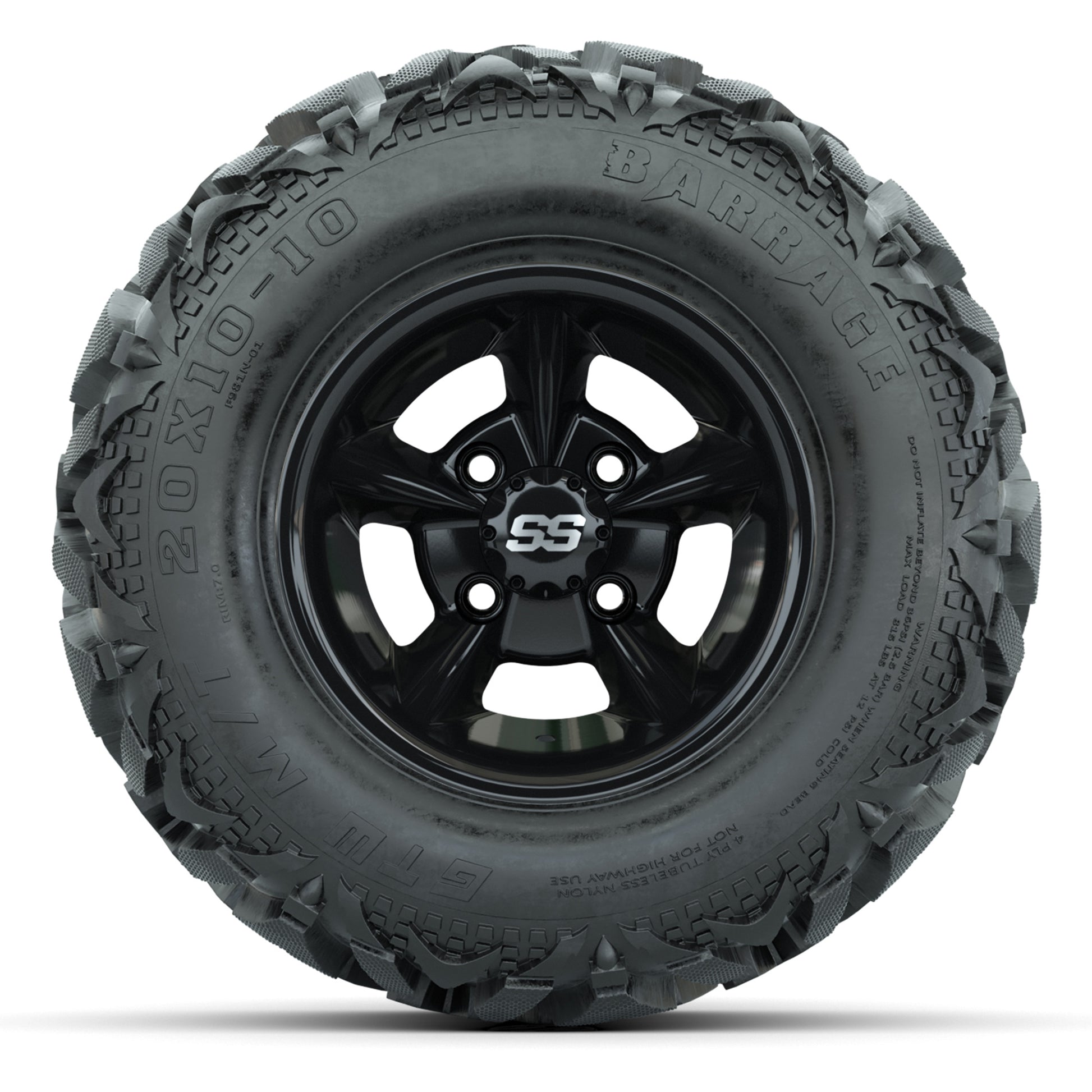 GTW Godfather Black 10 in Wheels with 20x10-10 Barrage Mud Tires – Full Set
