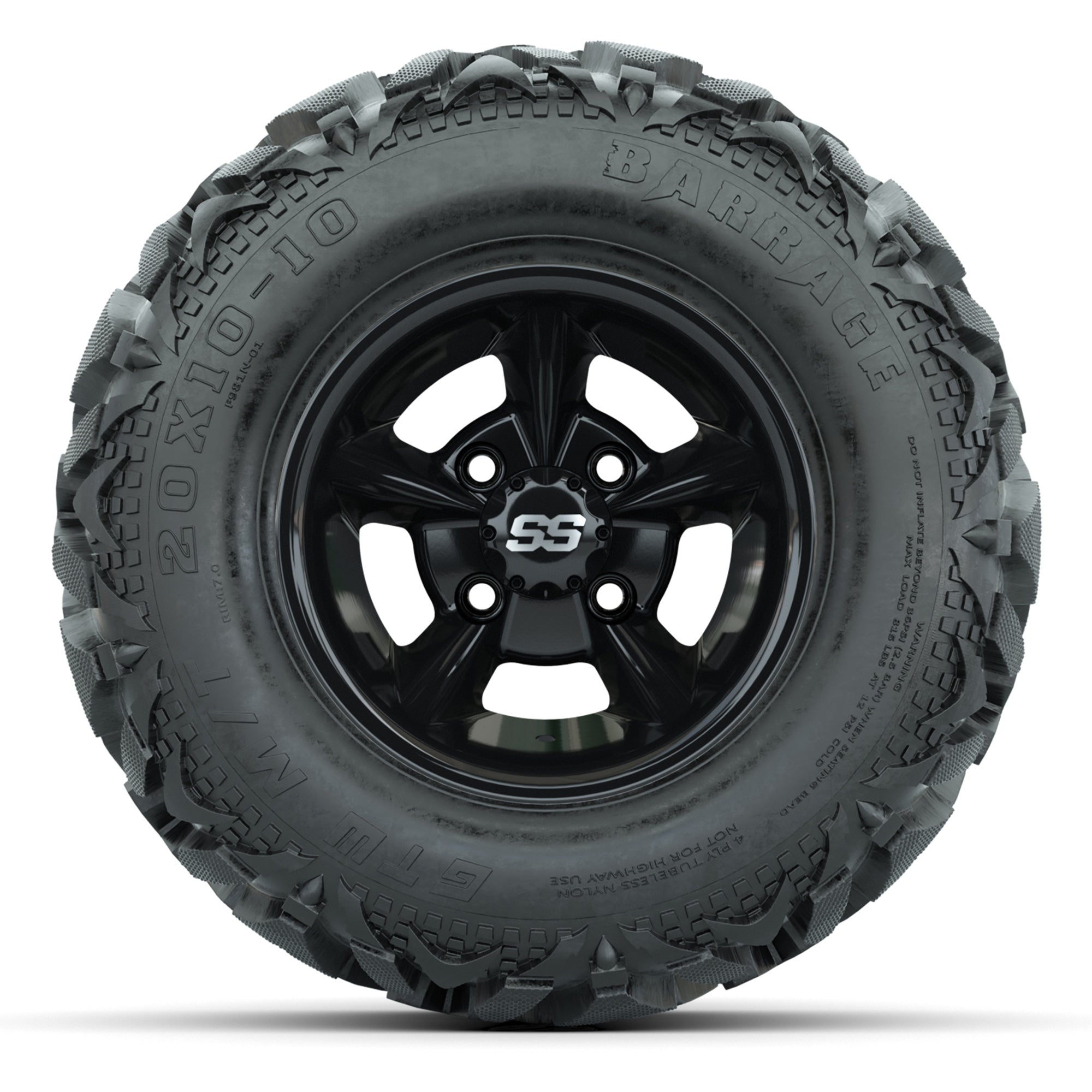 GTW Godfather Black 10 in Wheels with 20x10-10 Barrage Mud Tires – Full Set