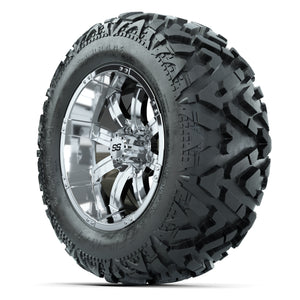 GTW Tempest Chrome 14 in Wheels with 25x10-14 Barrage Mud Ti - 3/4 view