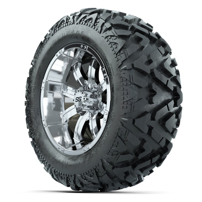 GTW Tempest Chrome 14 in Wheels with 25x10-14 Barrage Mud Ti - 3/4 view