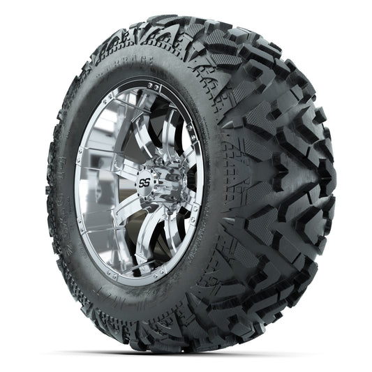 GTW Tempest Chrome 14 in Wheels with 25x10-14 Barrage Mud Ti - 3/4 view