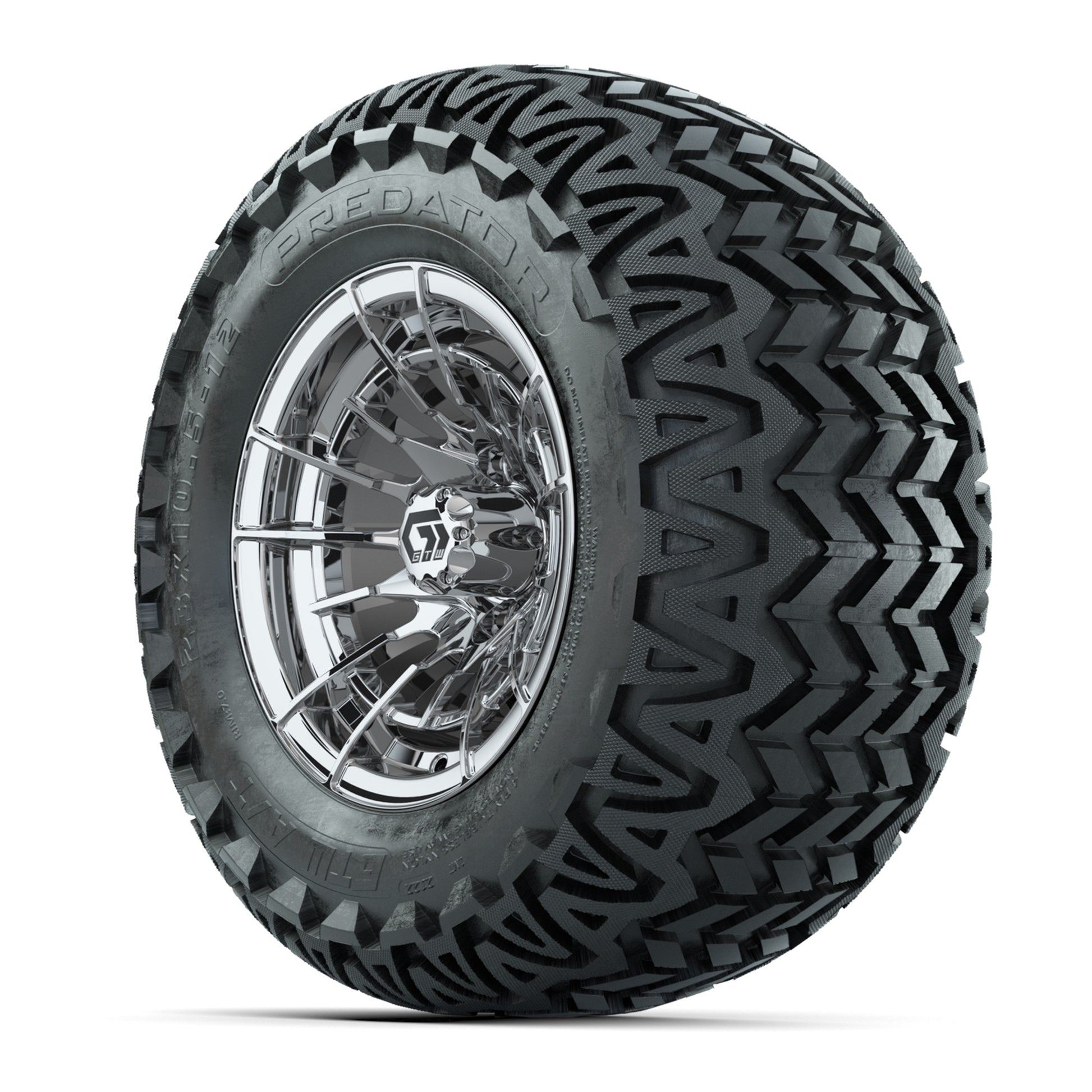GTW® Boost Chrome 12 in Wheels with 23X10.5-12 Predator All-Terrain Tires – Full Set