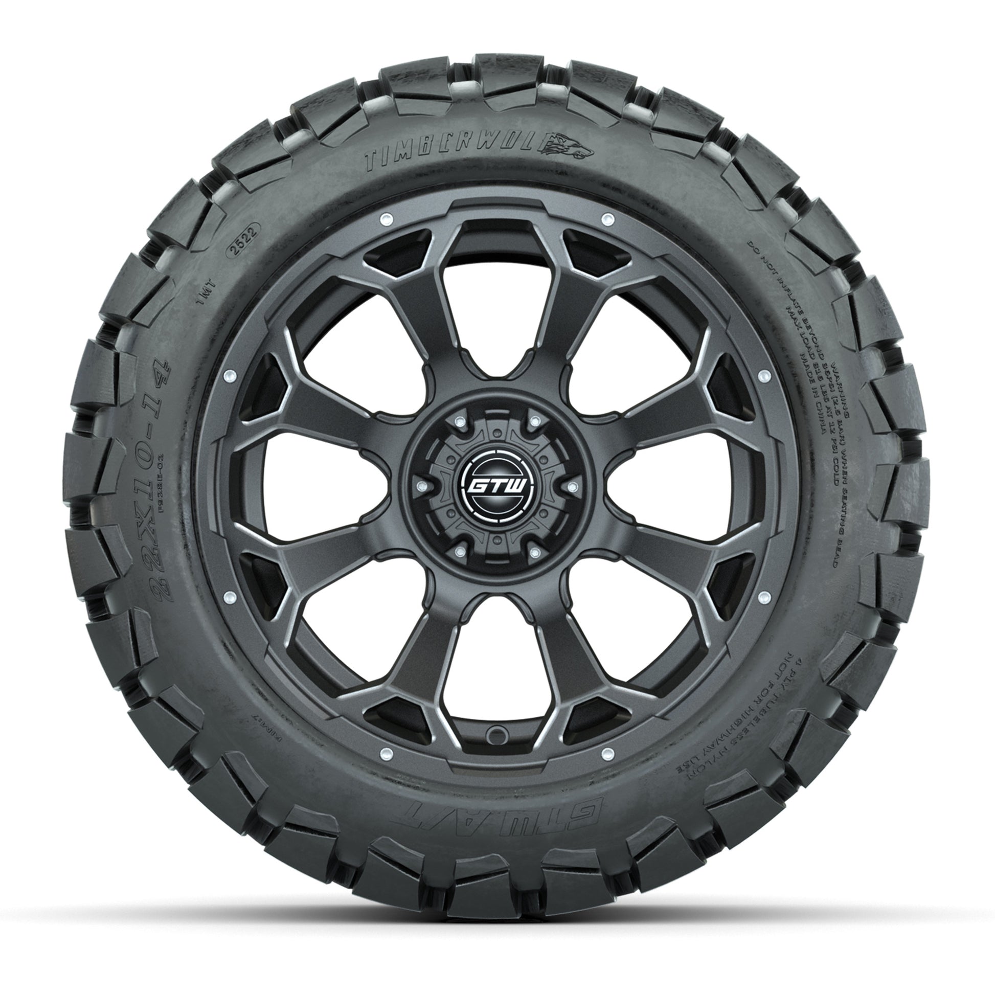 Set of (4) 14 in GTW Raven Wheels with 22x10-14 GTW Timberwo - front view