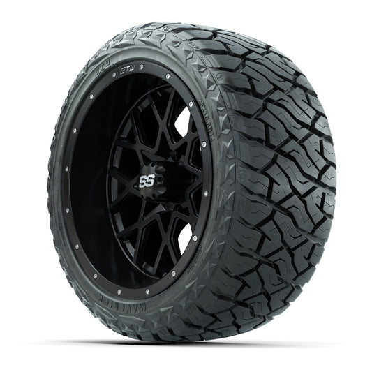 GTW Vortex Matte Black 14 in Wheels with 23x10.00-R14 Maveri - 3/4 view