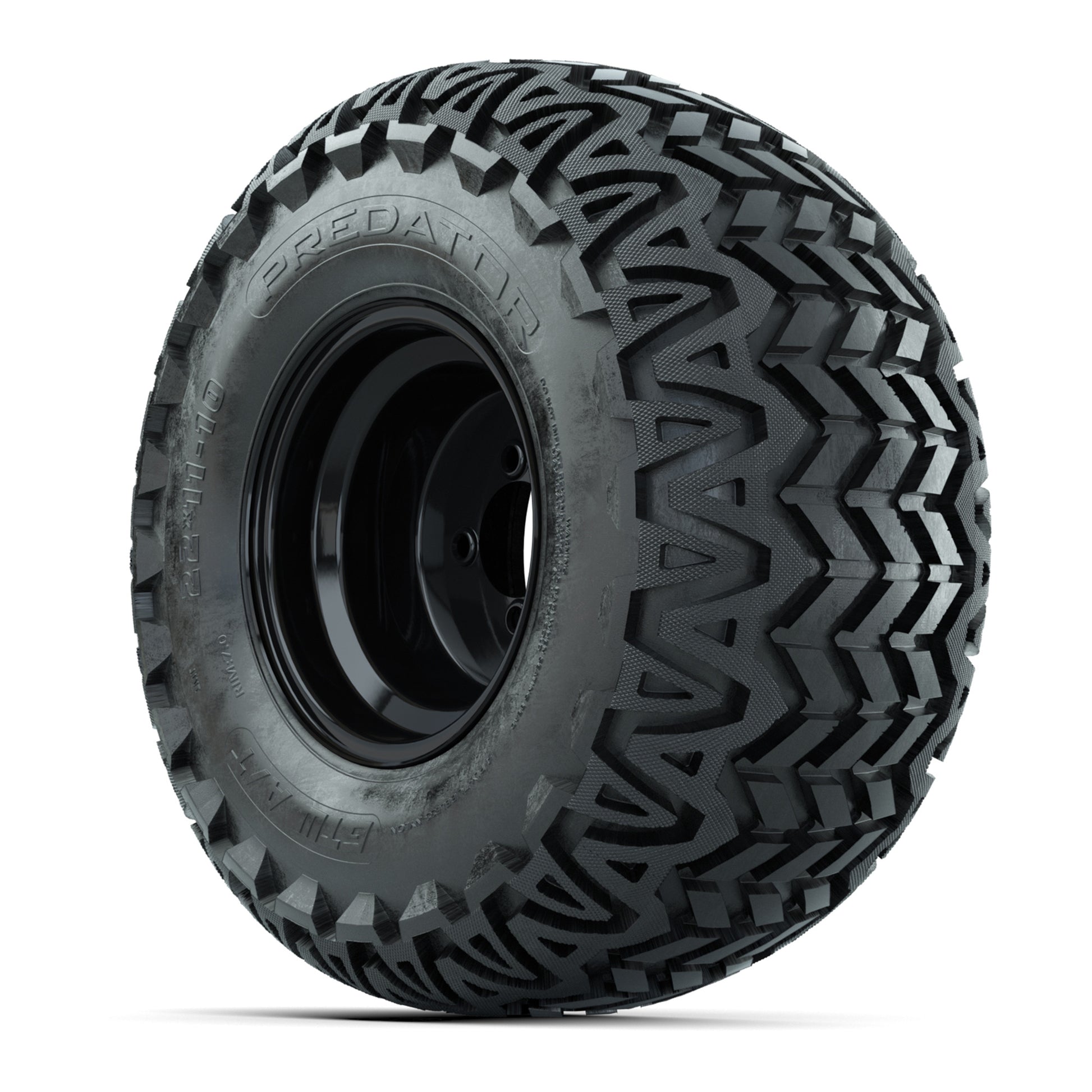 Set of (4) 10 in Black Steel Offset Wheels with 22x11-10 Predator All Terrain Tires