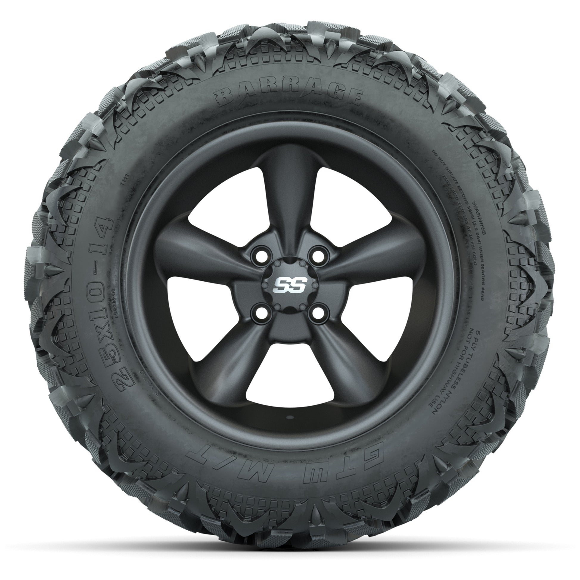 GTW Godfather Matte Gray 14 in Wheels with 25x10-14 Barrage  - front view