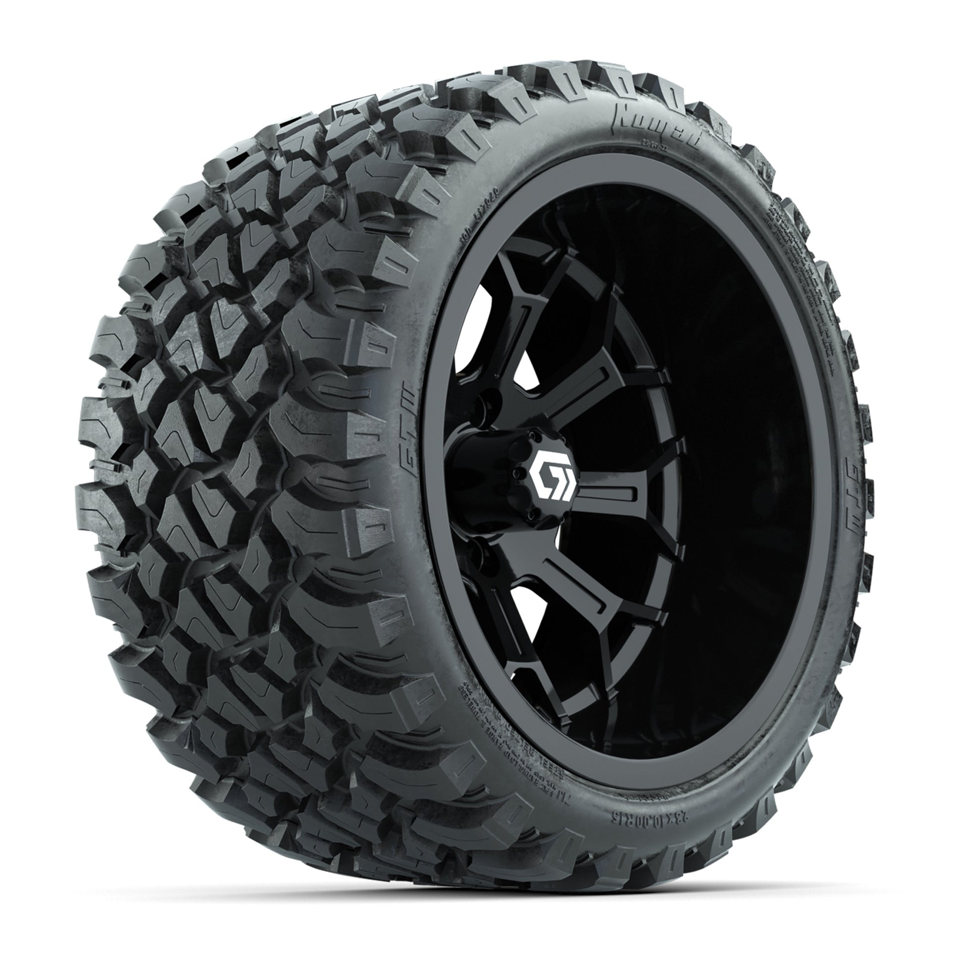 GTW Assault Gloss Black 15 in Wheels with 23X10-R15 Nomad Steel Belted Radial All-Terrain Tires – Full Set