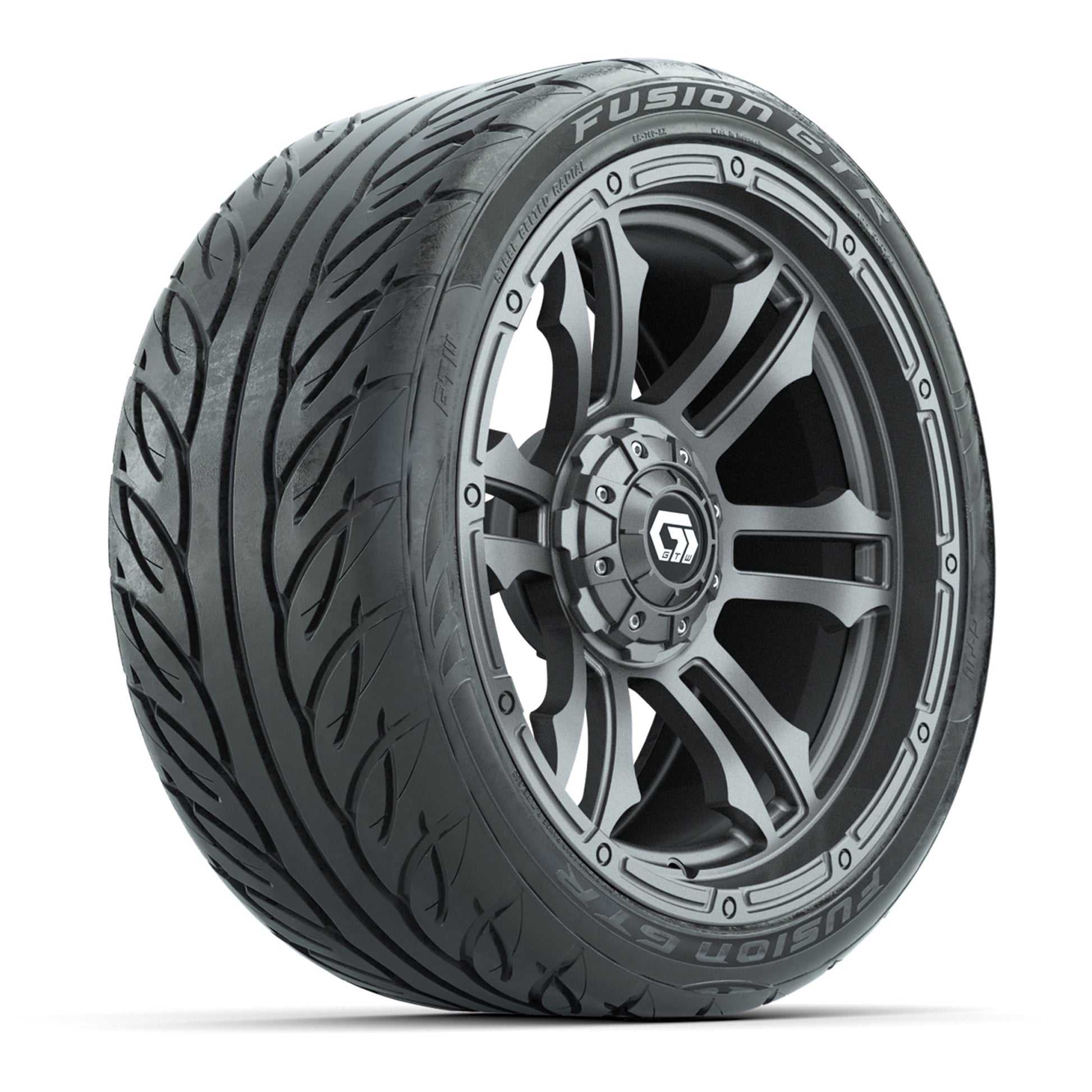 GTW® Shogun Gunmetal 15 in Wheels with 215/40-R15 Fusion GTR Steel Belted Street Tires – Full Set