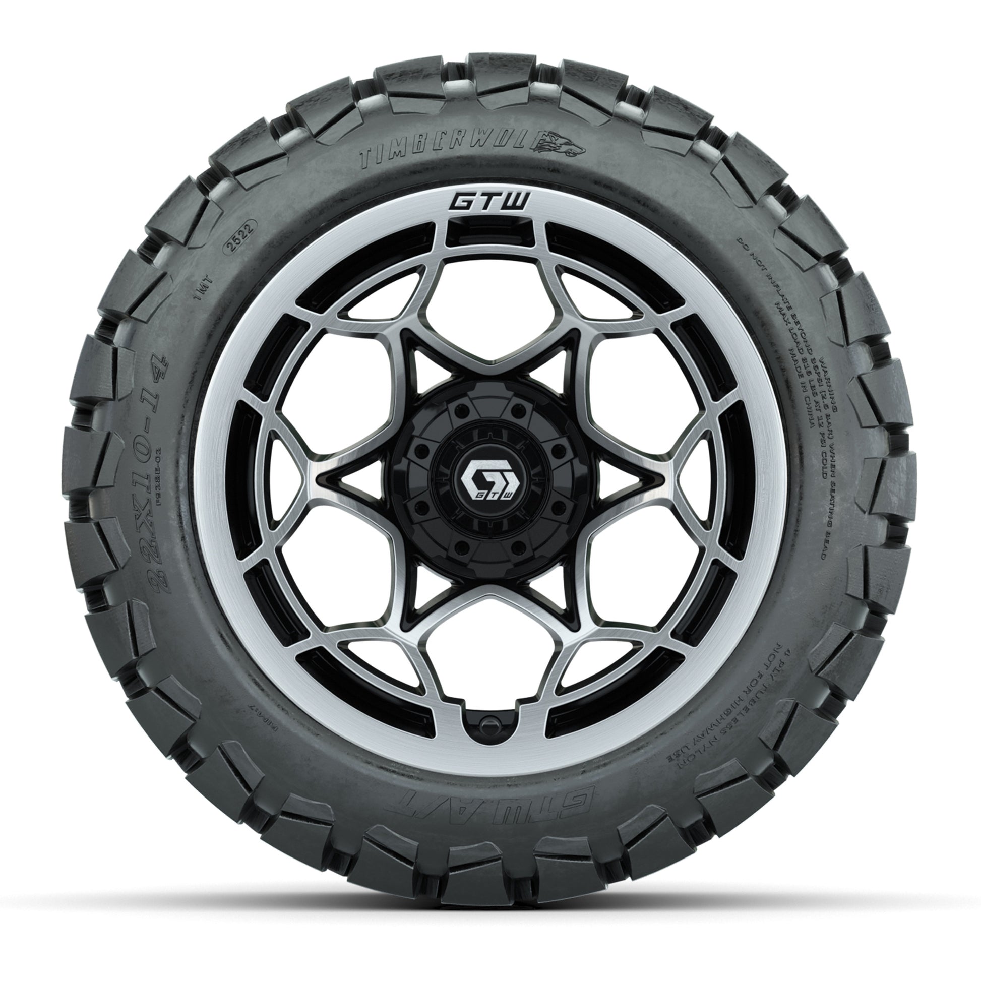 GTW® Nexus Gloss Black/Silver 14 in Wheels with 22x10-14 Tim - front view