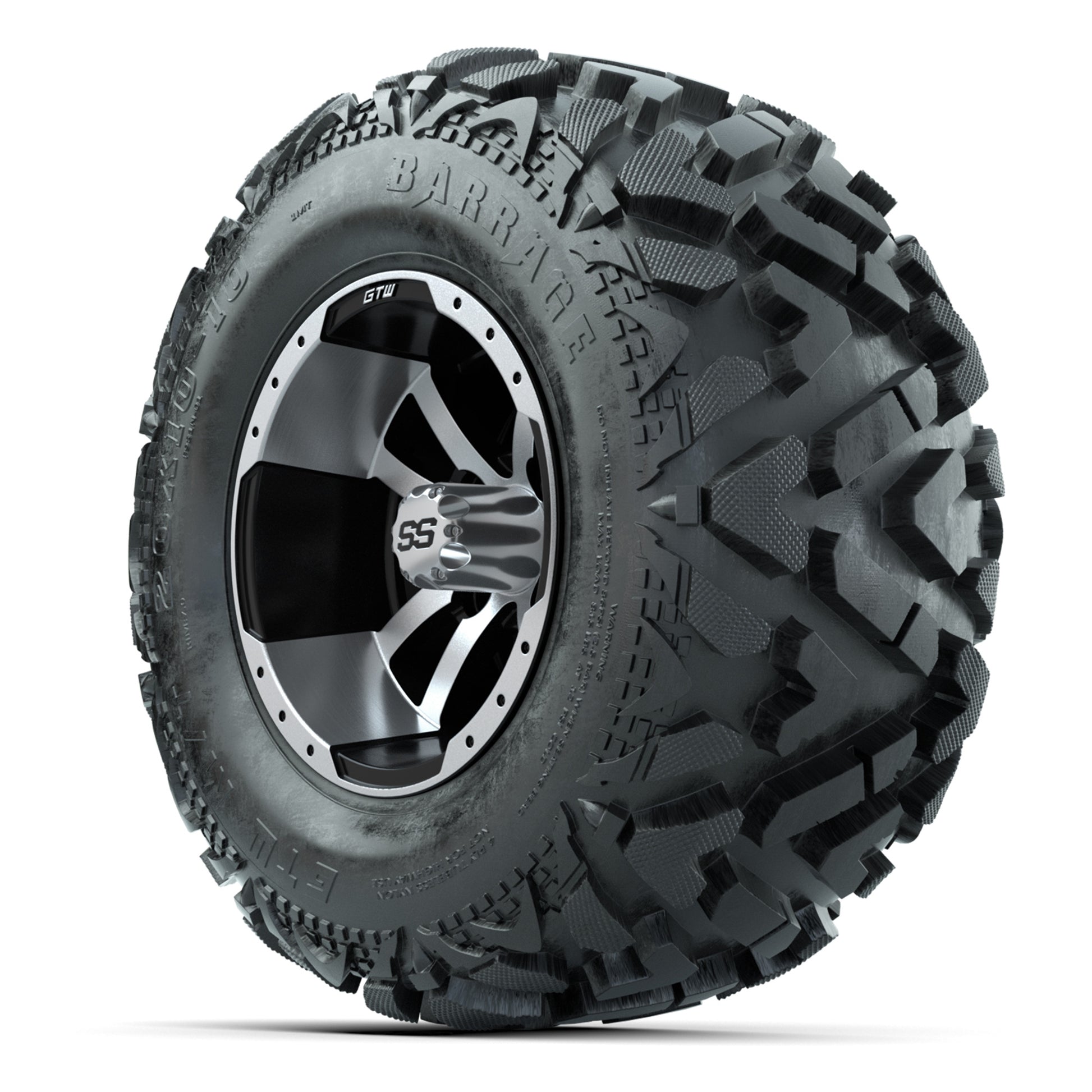 GTW Storm Trooper Black/Machined 10 in Wheels with 20x10-10 Barrage Mud Tires – Full Set