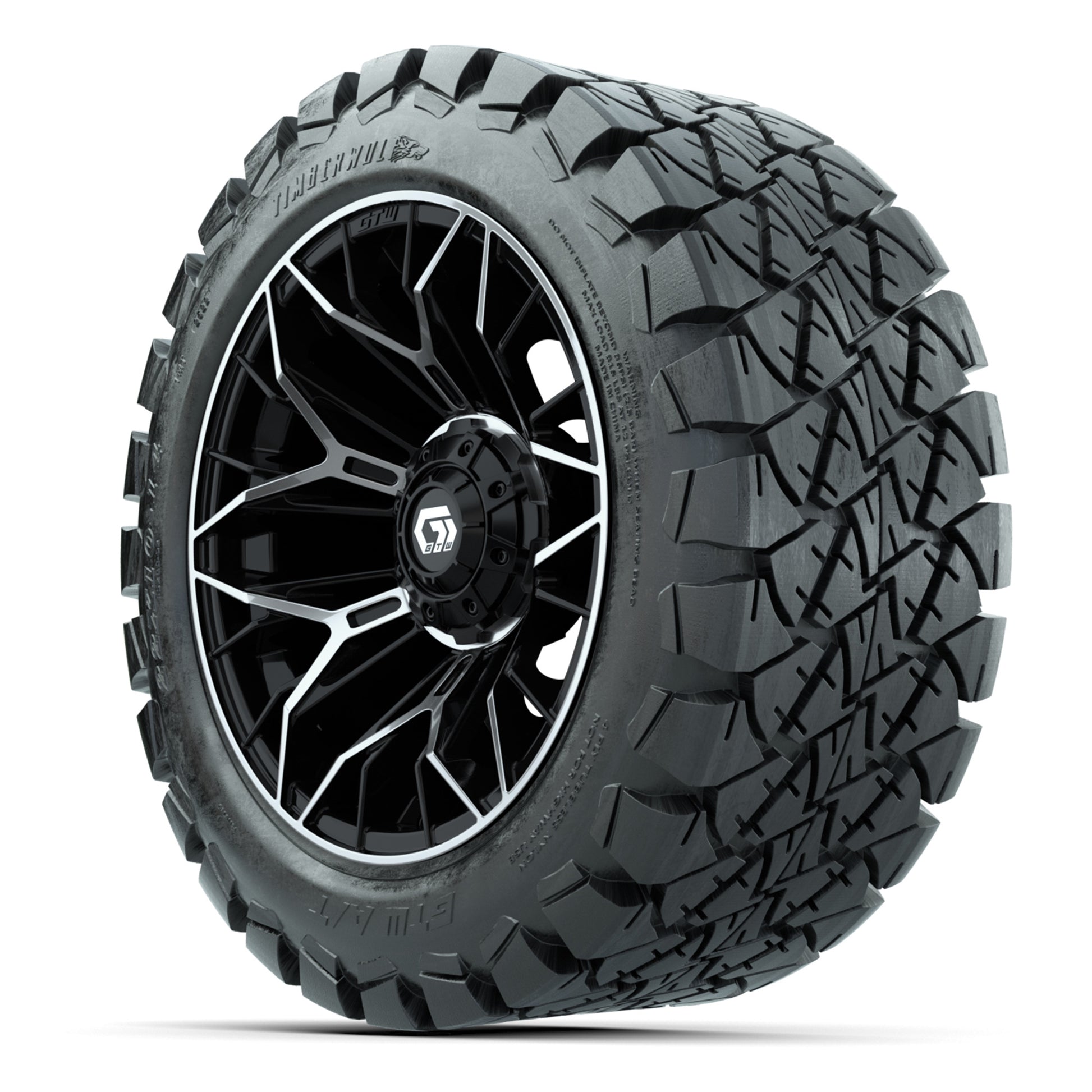 GTW Stellar Black/Machined 14 in Wheels with 22X10-14 Timber - 3/4 view