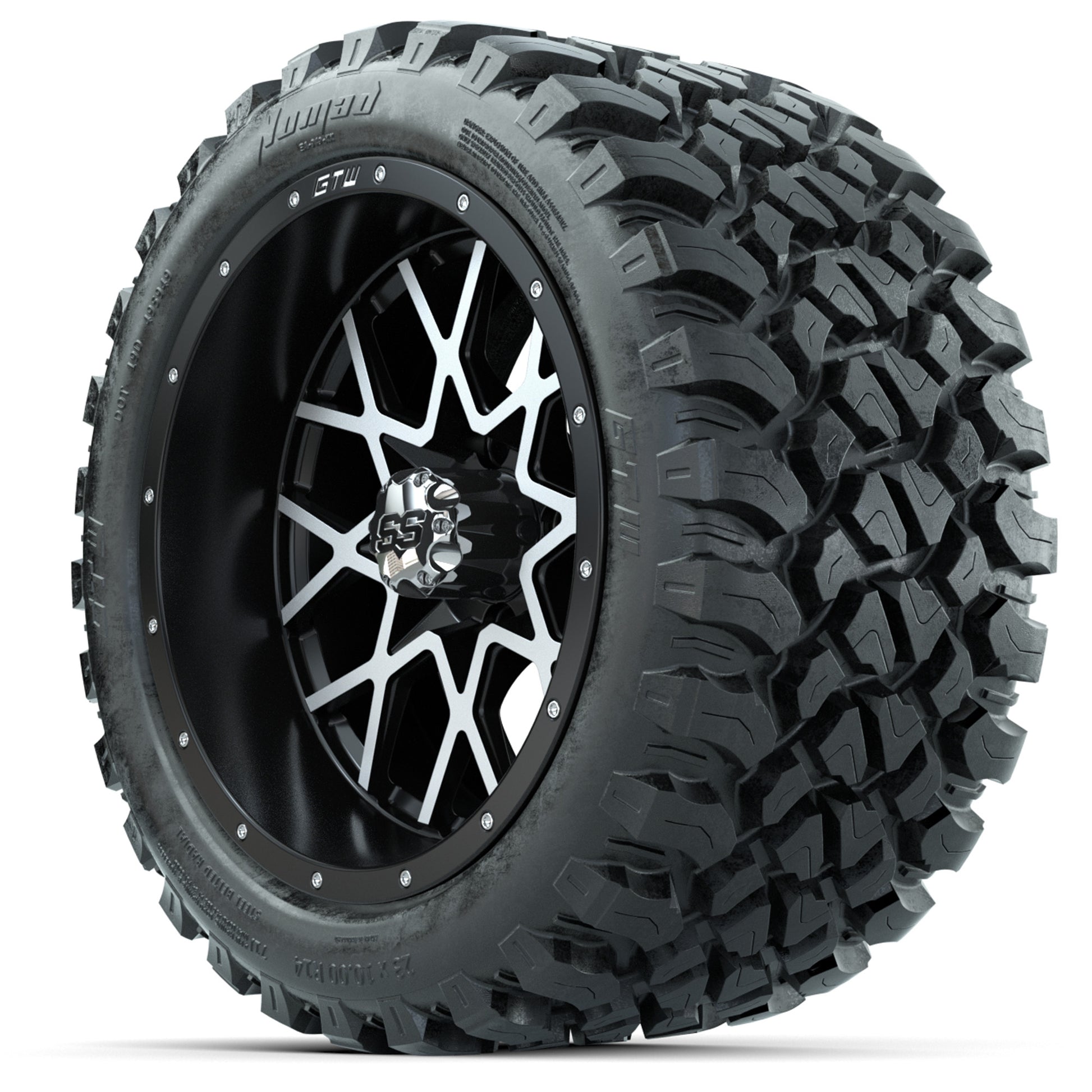Set of (4) 14 in GTW Vortex Wheels with 23x10-14 GTW Nomad A - 3/4 view