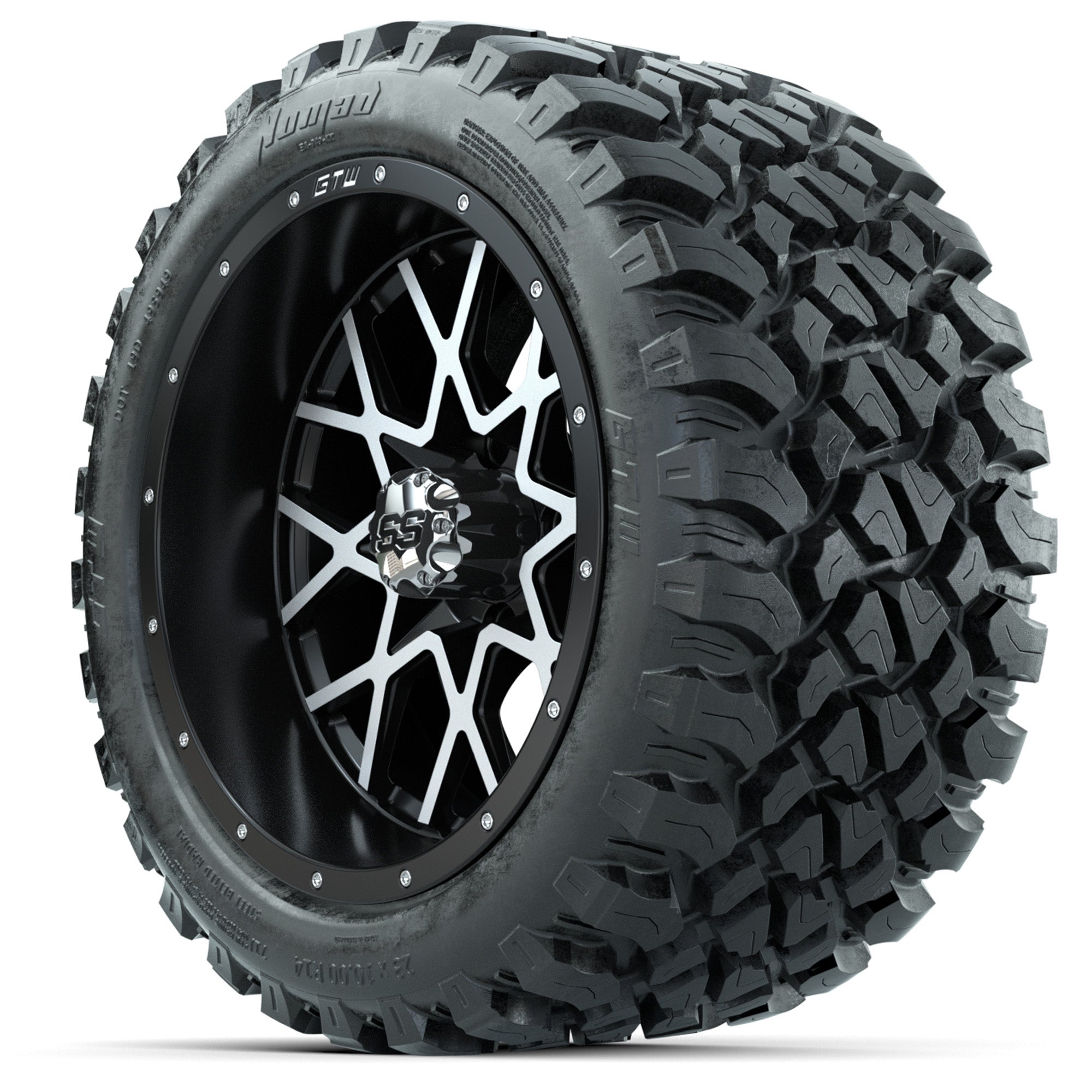 Set of (4) 14 in GTW Vortex Wheels with 23x10-14 GTW Nomad A - 3/4 view