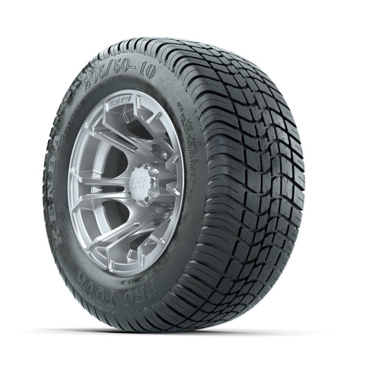 GTW Spyder Silver Brush 10 in Wheels with 205/50-10 Kenda Pro Tour Low-profile Tires – Full Set