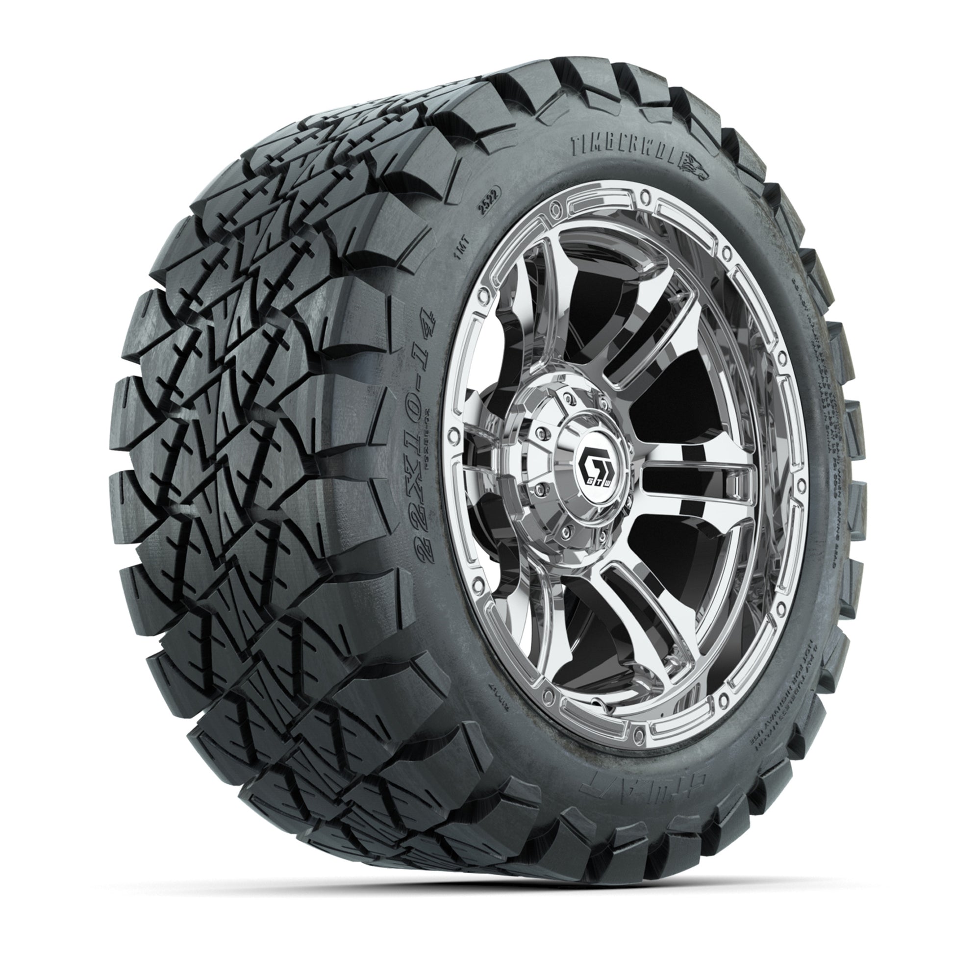 GTW® Shogun Chrome 14 in Wheels with 22x10-14 Timberwolf All-Terrain Tires – Full Set