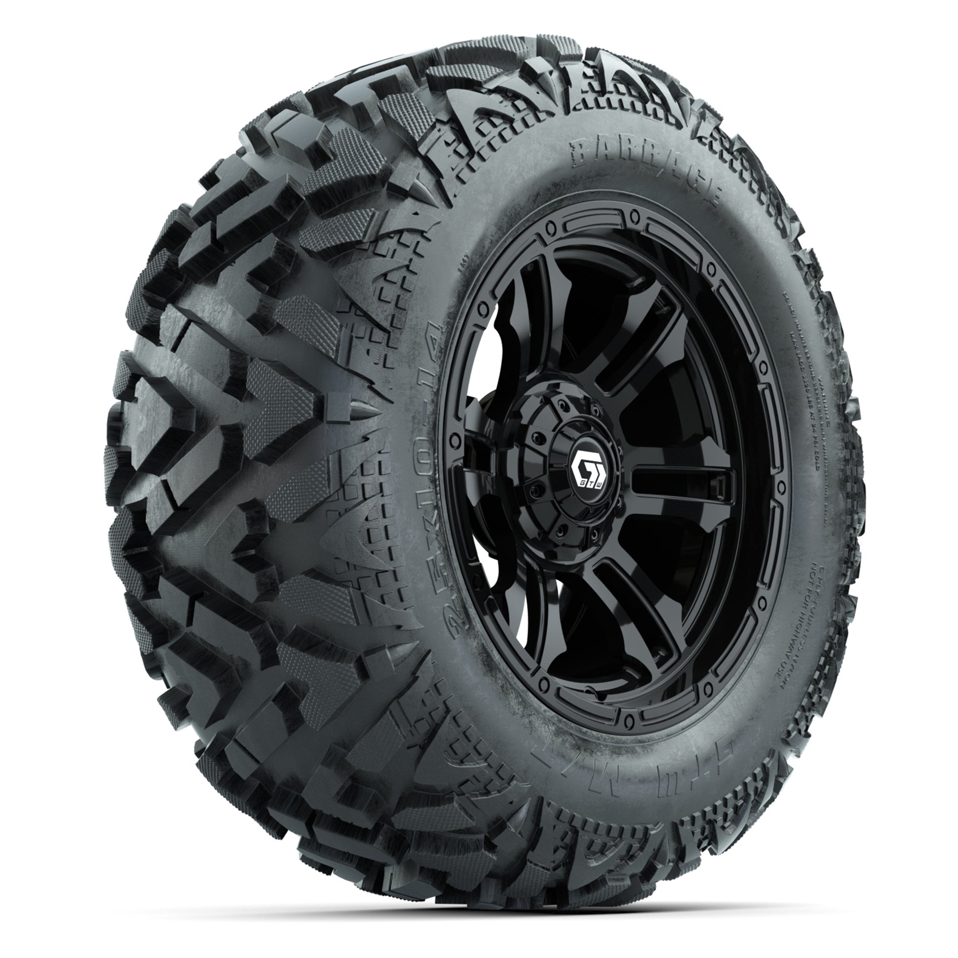 GTW Shogun Gloss Black 14 in Wheels with 25x10-14 Barrage Mud Tires – Full Set