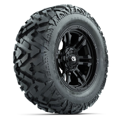 GTW Shogun Gloss Black 14 in Wheels with 25x10-14 Barrage Mud Tires – Full Set