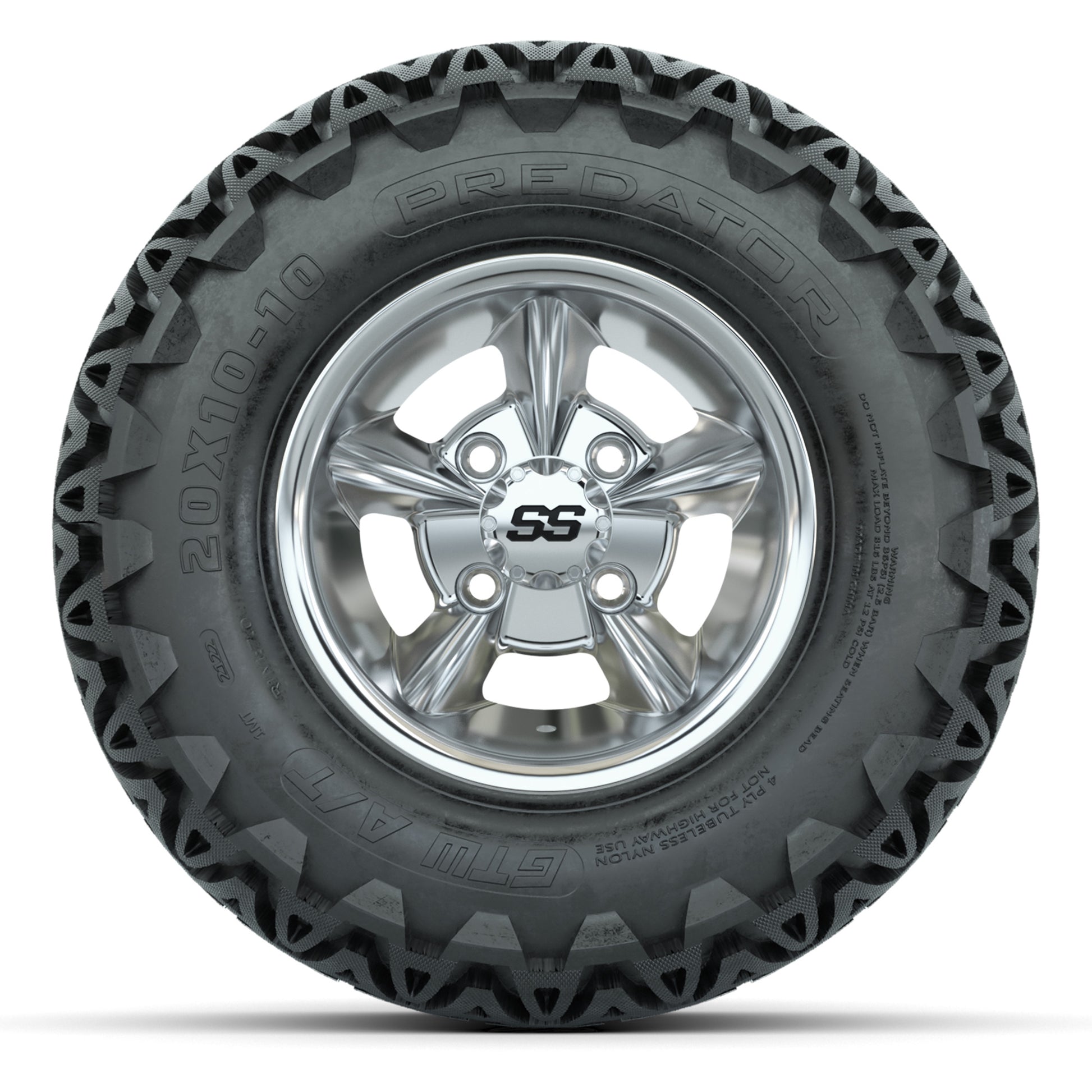 GTW Godfather Chrome 10 in Wheels with 20x10-10 Predator All-Terrain Tires – Full Set