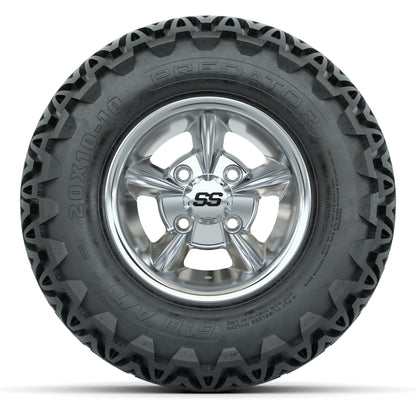 GTW Godfather Chrome 10 in Wheels with 20x10-10 Predator All-Terrain Tires – Full Set