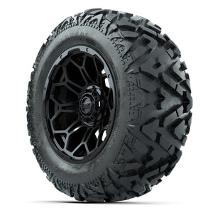 GTW Bravo Matte Black 14 in Wheels with 25x10-14 Barrage Mud - 3/4 view