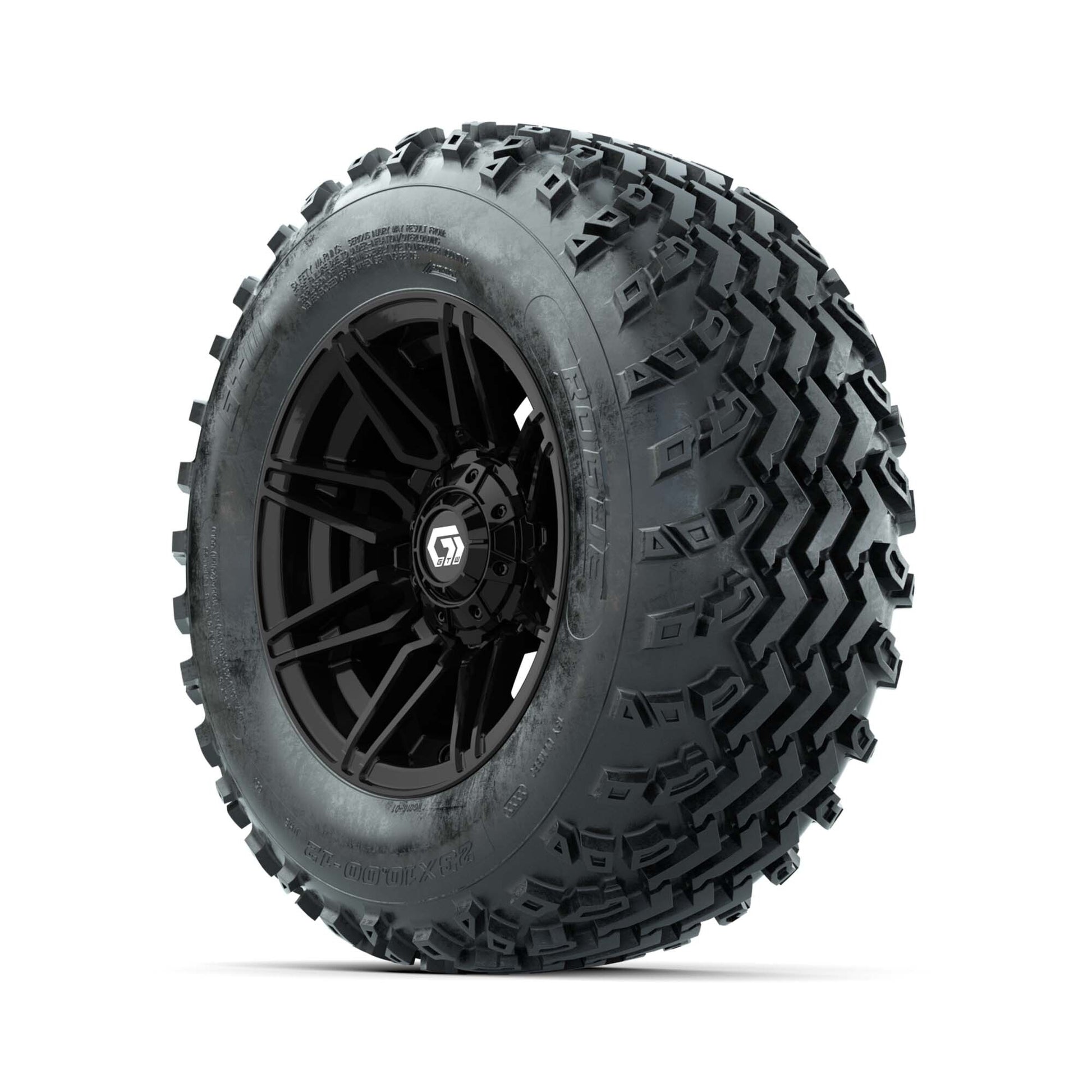 GTW® Stealth Gloss Black 12 in Wheels with 23X10.00-12 Rogue All-Terrain Tires – Full Set