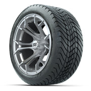 GTW Spyder Silver Brush 14 in Wheels with 225/30-14 Mamba St - 3/4 view