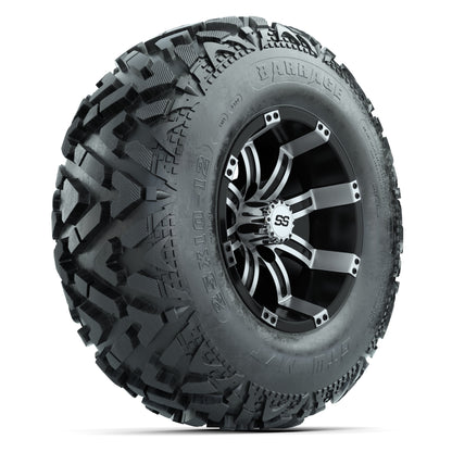 GTW® Tempest Black/Machined 12 in Wheels with 25X10-12 Barrage Mud Tires – Full Set