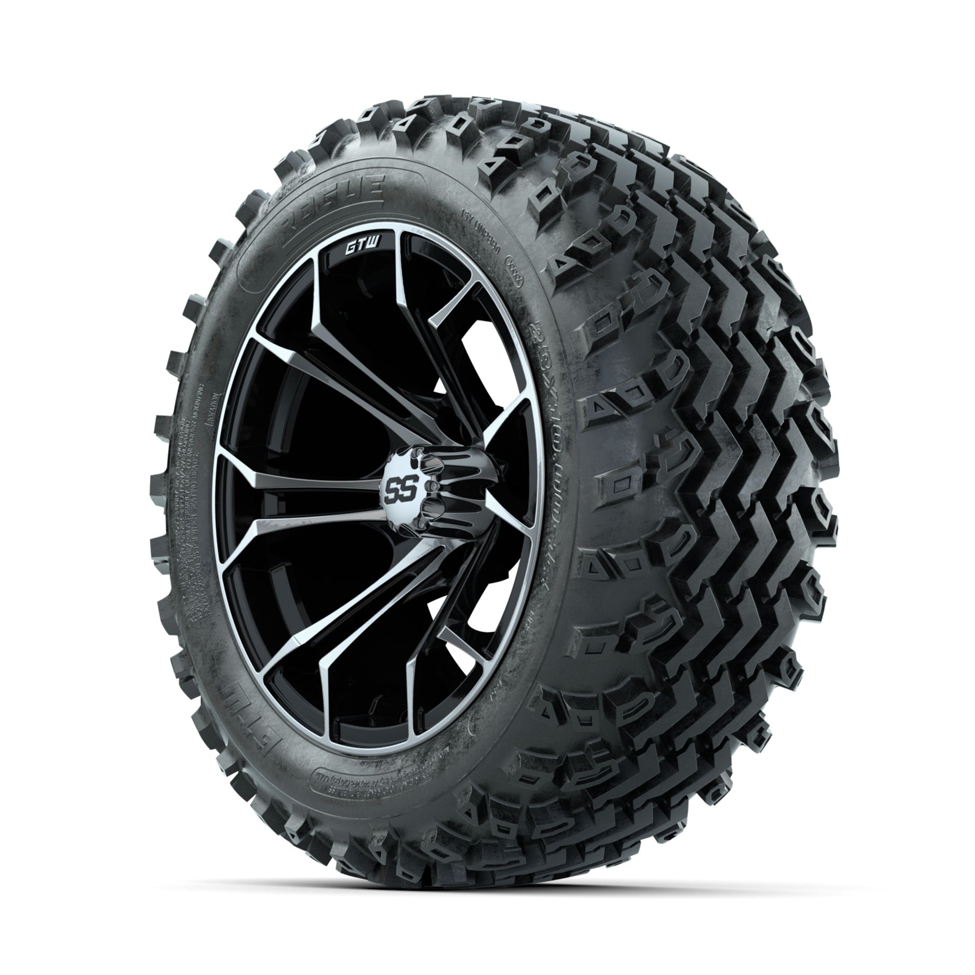 GTW Spyder Machined/Black 14 in Wheels with 23x10.00-14 Rogu - 3/4 view