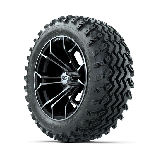 GTW Spyder Machined/Black 14 in Wheels with 23x10.00-14 Rogu - 3/4 view