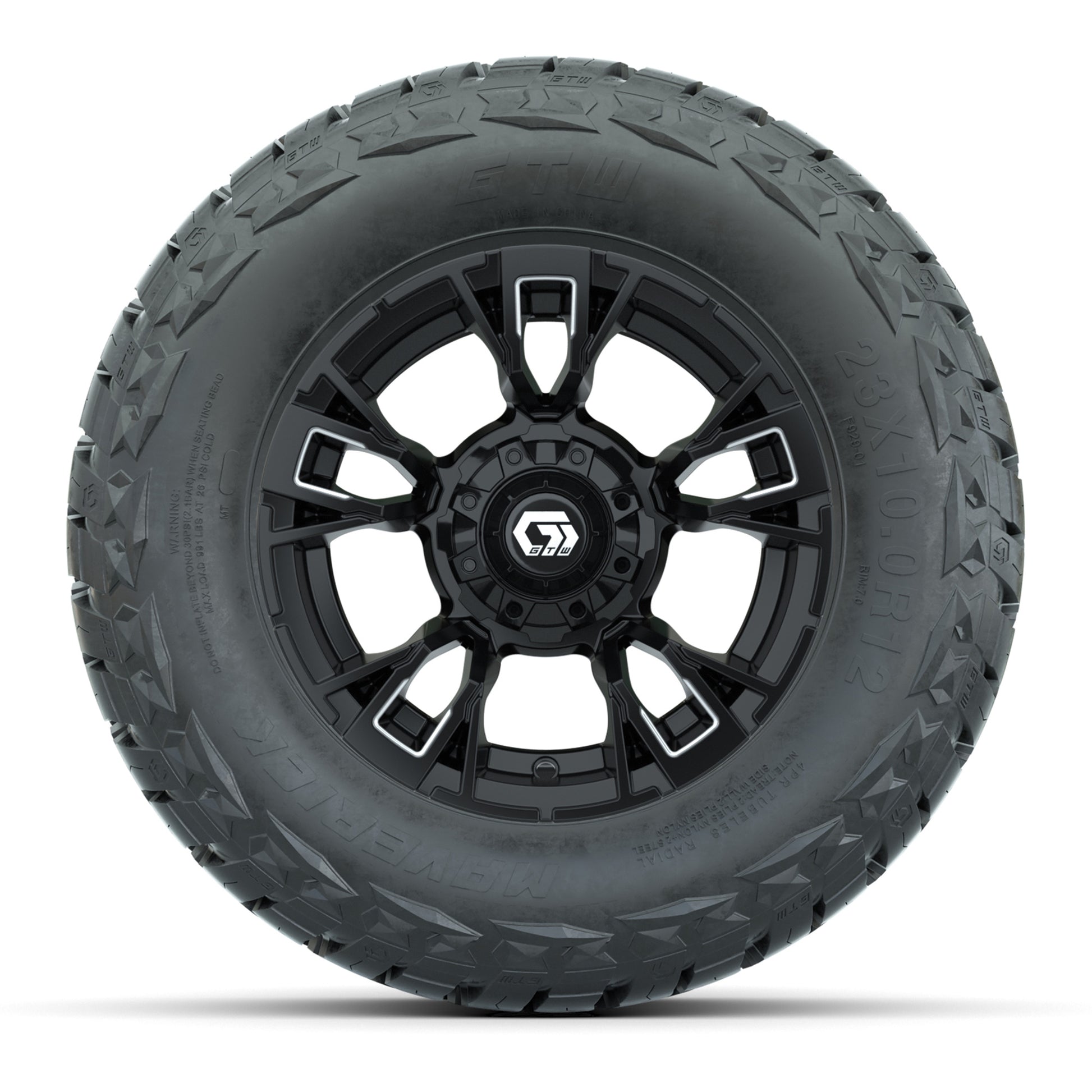 GTW Vandal Matte Black/Machined 12 in Wheels with 23x10.00-R12 Maverick All-Terrain Tires – Full Set