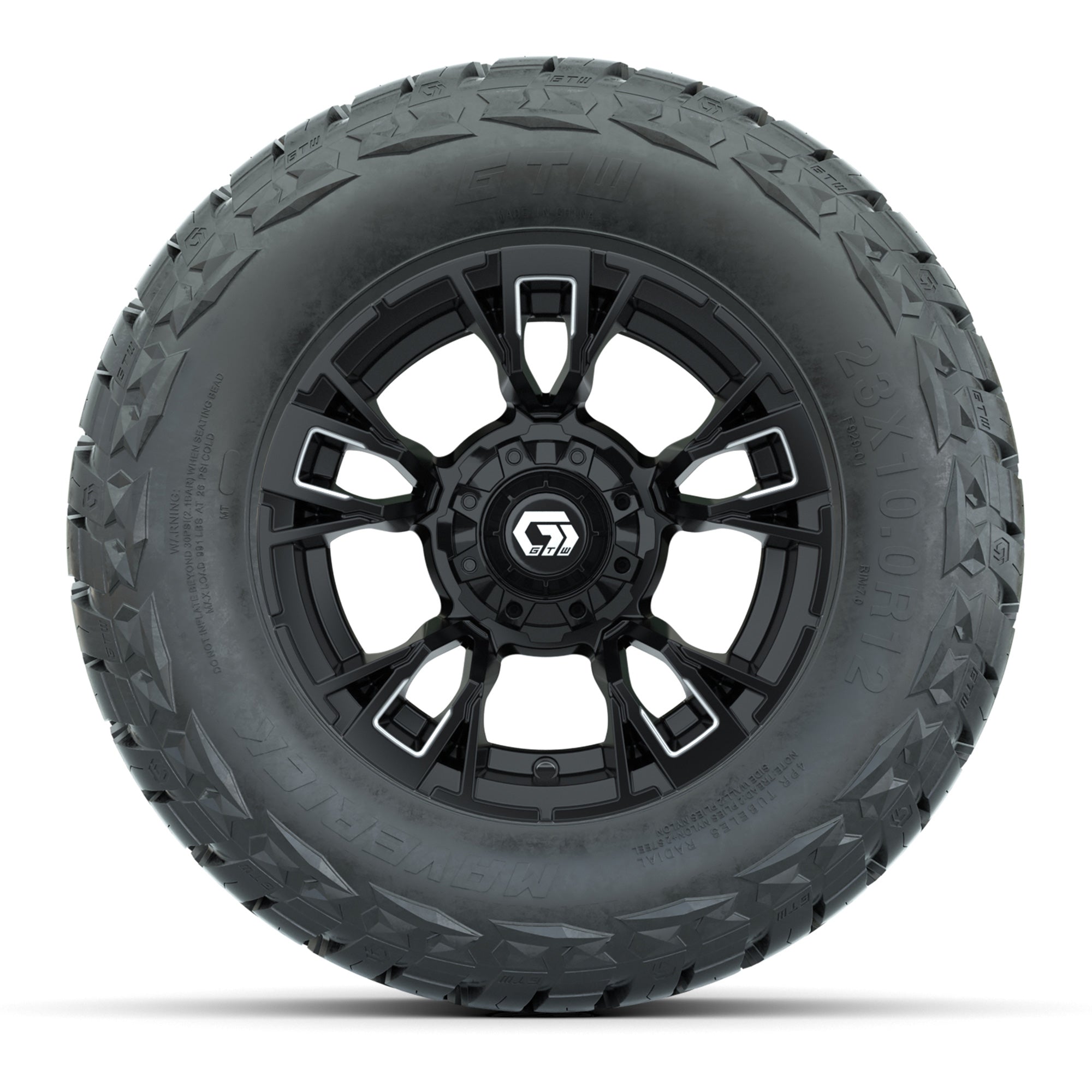GTW Vandal Matte Black/Machined 12 in Wheels with 23x10.00-R12 Maverick All-Terrain Tires – Full Set