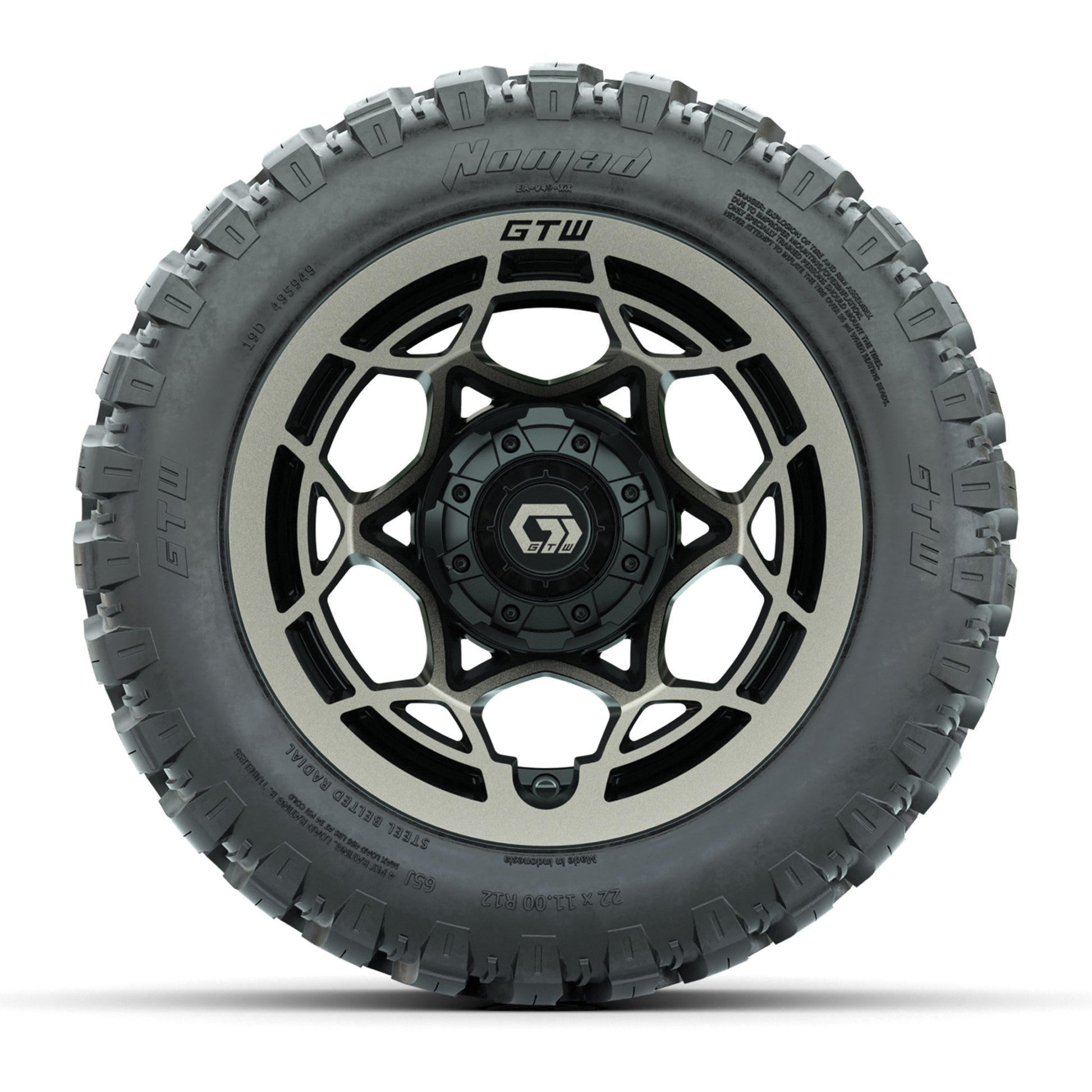 GTW® Nexus Black with Bronze Face 12 in Wheels with 22X11-R12 Nomad Steel Belt Radial All-Terrain Tires – Full Set