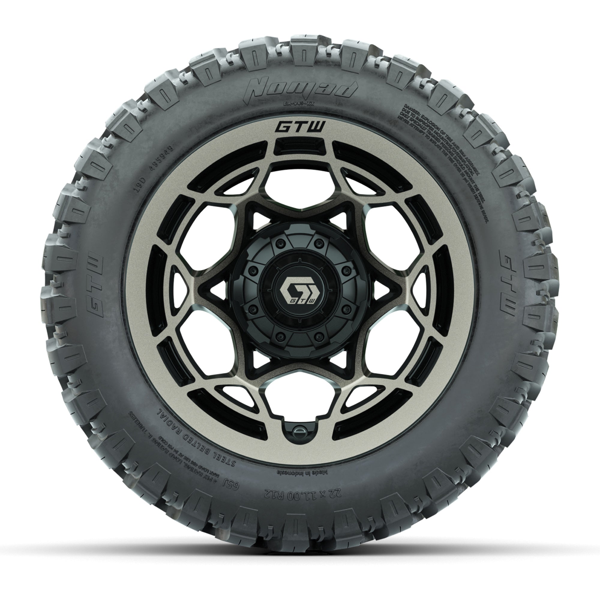GTW® Nexus Black with Bronze Face 12 in Wheels with 22X11-R12 Nomad Steel Belt Radial All-Terrain Tires – Full Set