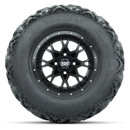 GTW® Vortex 2 Matte Black/Machined 12 in Wheels with 25X10-12 Barrage Mud Tires – Full Set