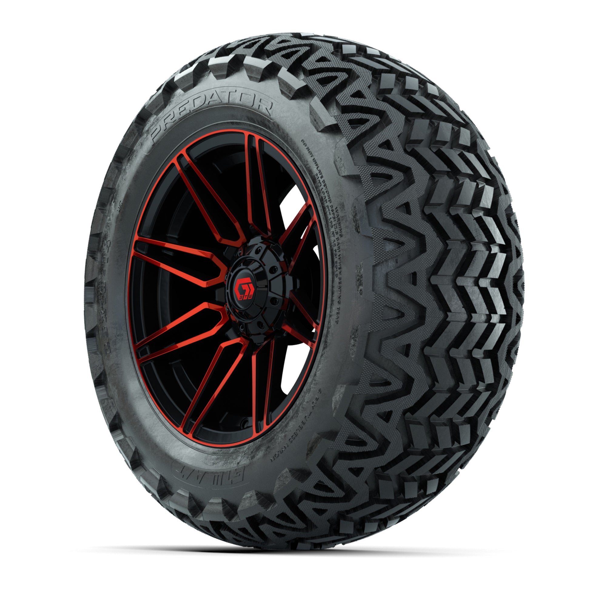 GTW® Stealth Gloss Black/Red 14 in Wheels with 23x10-14 Pred - 3/4 view