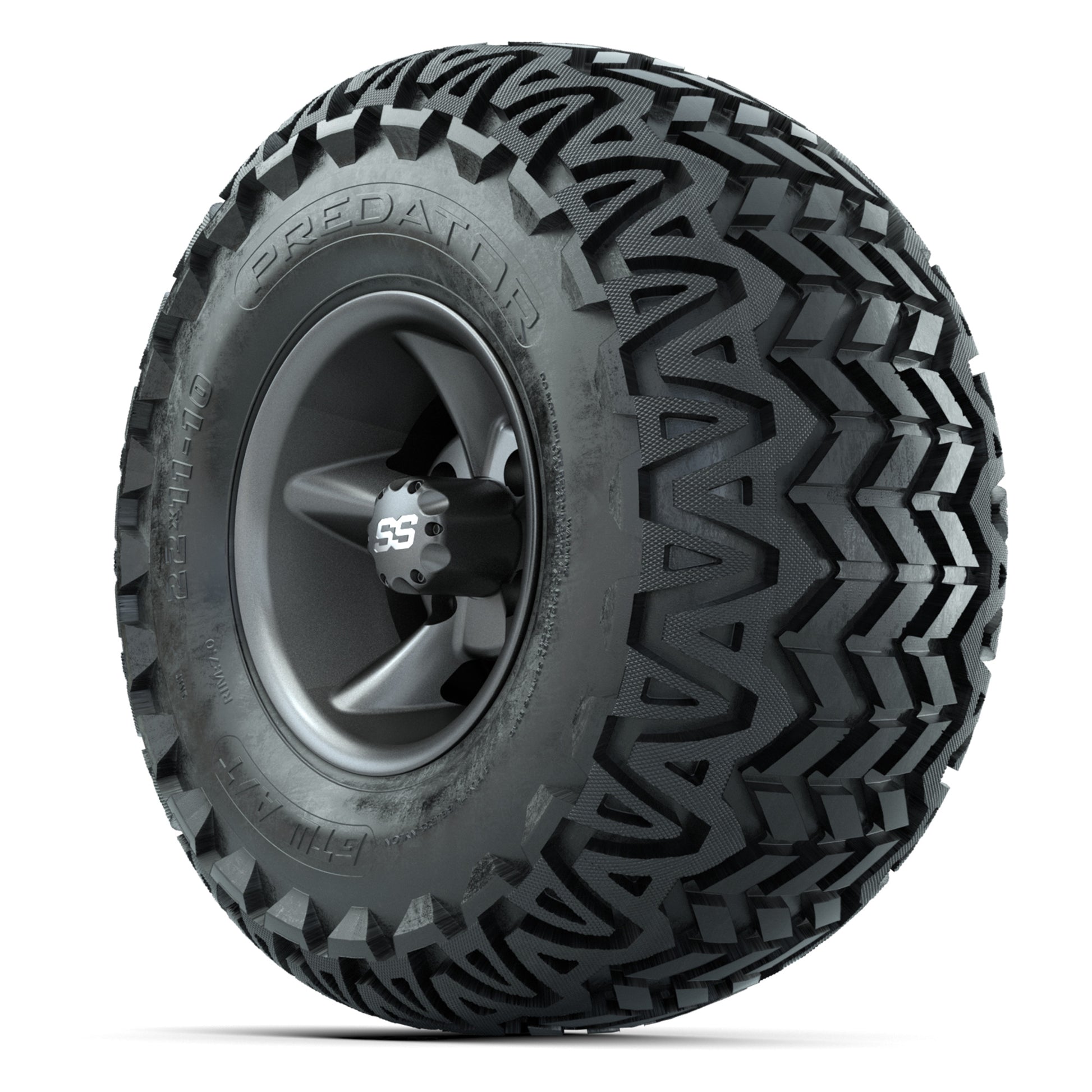 GTW Godfather Matte Gray 10 in Wheels with 22x11-10 Predator All-Terrain Tires – Full Set