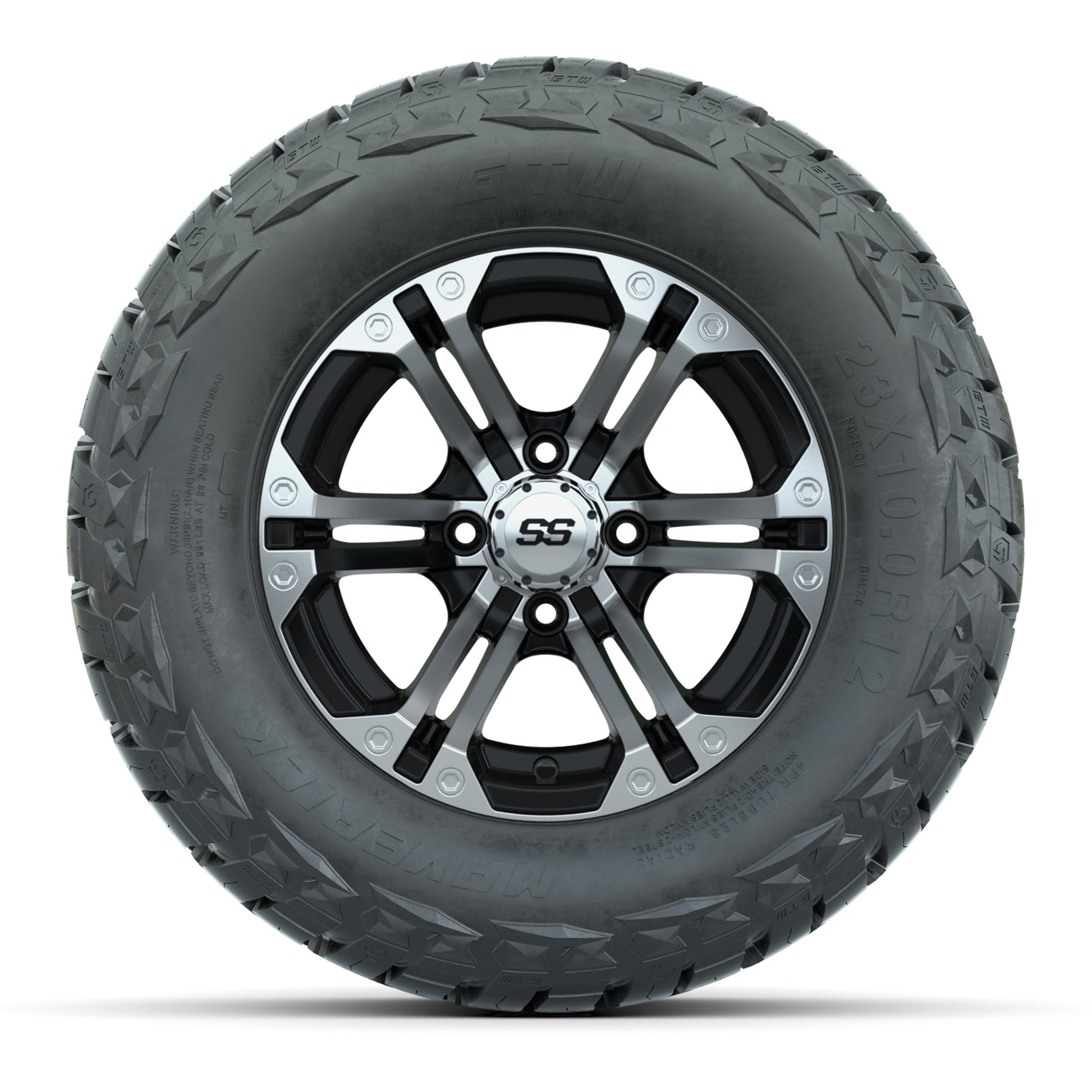 GTW Specter Black/Machined 12 in Wheels with 23x10.00-R12 Maverick All-Terrain Tires – Full Set