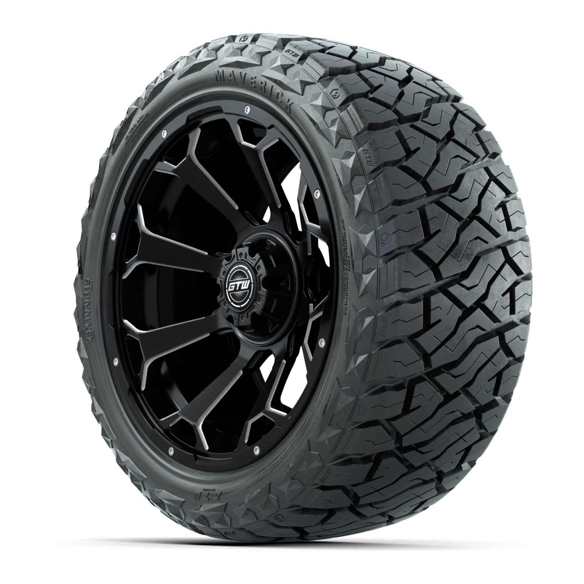 GTW Raven Matte Black 15 in Wheels with 23x10.00-R15 Maverick All-Terrain Tires – Full Set