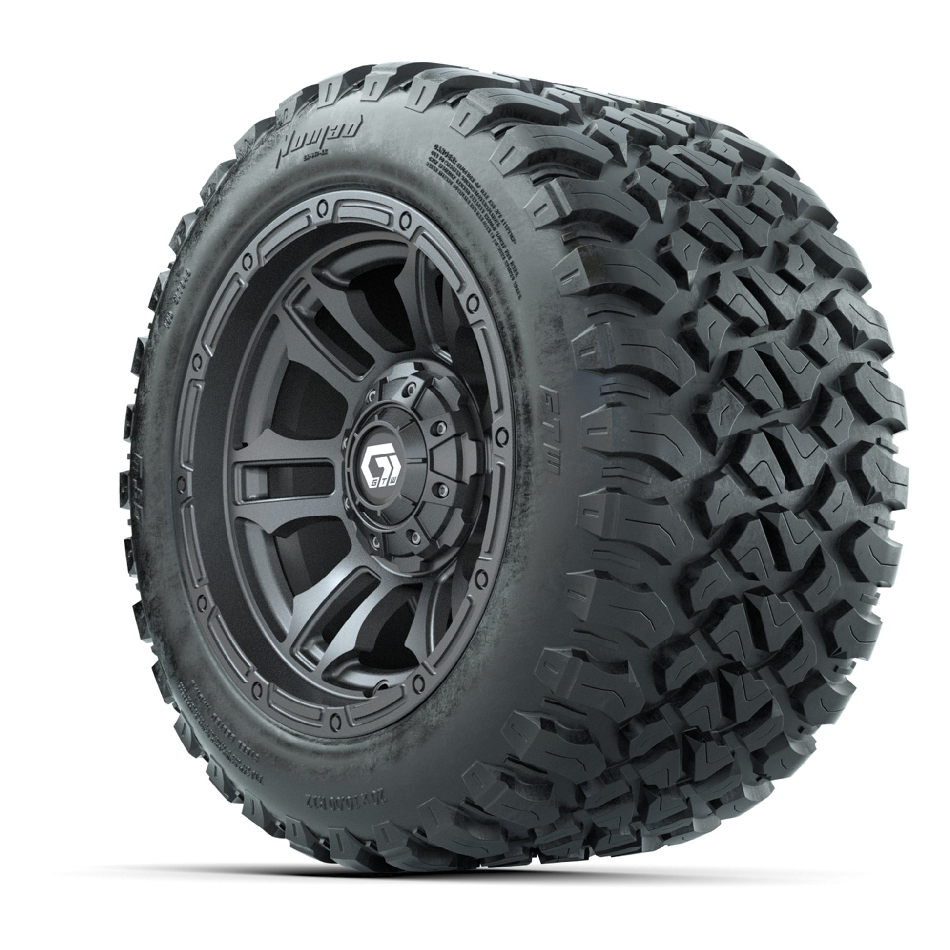 GTW® Shogun Gunmetal 12 in Wheels with 20X10-12 Nomad Steel Belt Radial All-Terrain Tires – Full Set