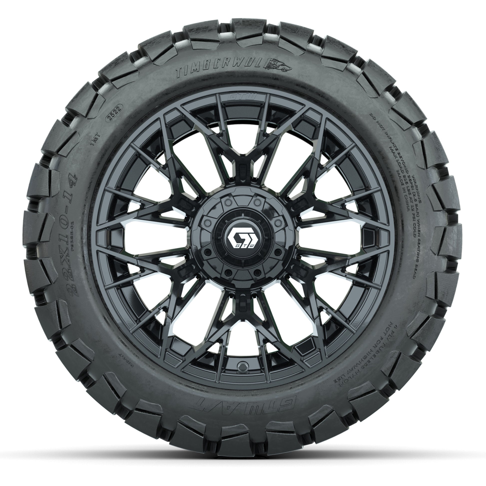 GTW Stellar Black 14 in Wheels with 22X10-14 Timberwolf All- - front view
