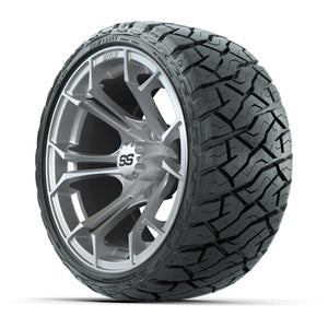 GTW® Spyder Silver Brush 14 in Wheels with 205/35-R14 Maveri - 3/4 view